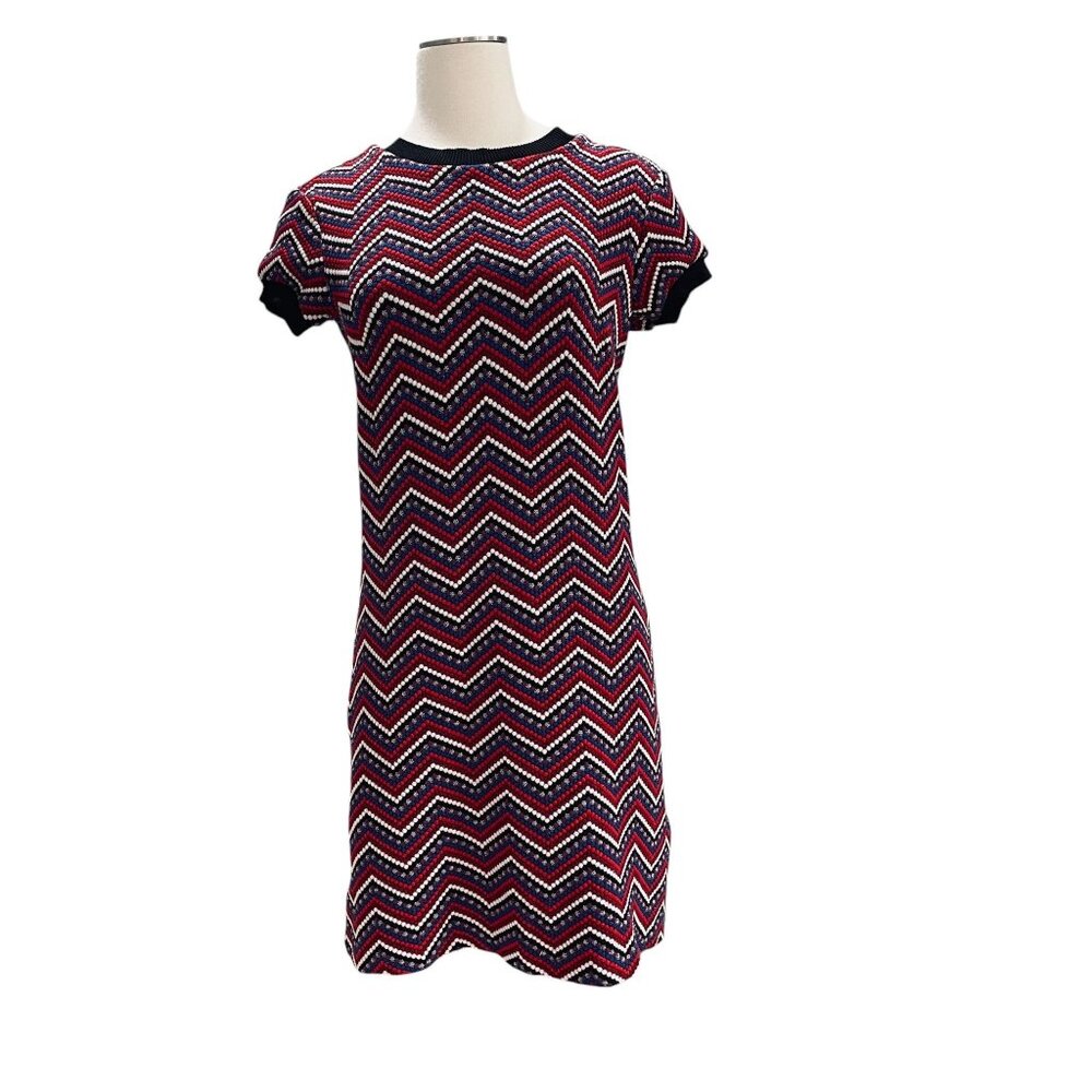 Retro Knit Chevron Mini Dress Red Navy White Short Sleeve Large Mod Modcloth - Picture 9 of 12